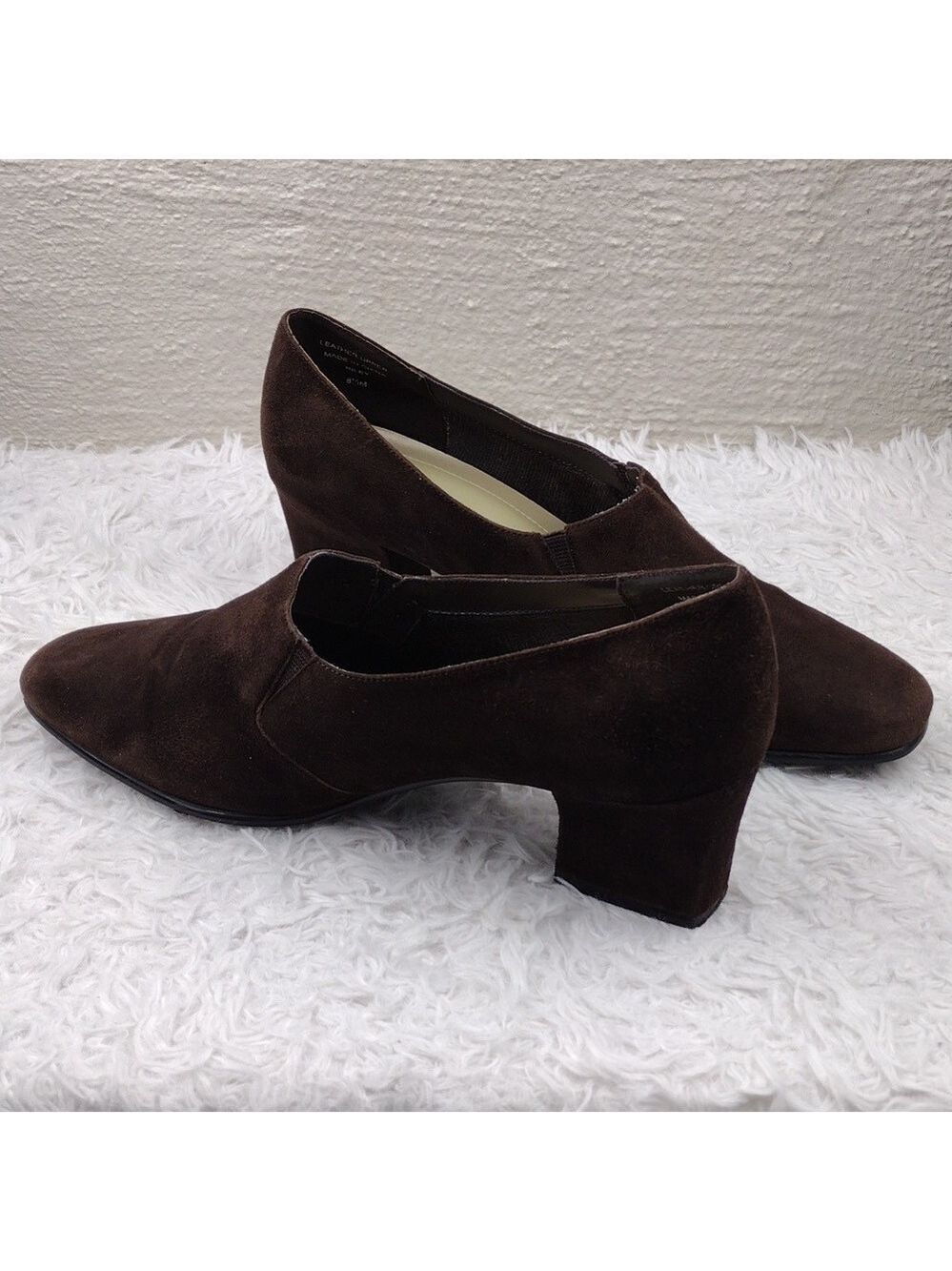 Karen Scott Soft Step Riley Brown Suede Square Toe Low Block-Heel Slip On Shoe